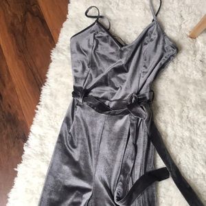Gray velvet jumpsuit